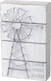 NEW!~Primitive Wood String Art Sign~"Farm Sweet Farm" Windmill~Farm House