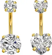 [lafomukea] 2 PCS Belly Button Bars, Gold Navel Bars, Stainless Steel Belly Navel Piercing Jewellery, Body Piercing Internally Belly Button Bars, Middle, Stainless Steel, No Gemstone