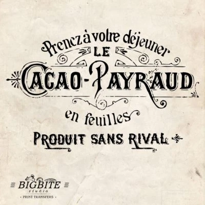 WATER DECAL: French Vintage Graphic Cocoa Advert (Furniture Print Transfer) #030