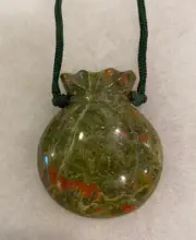 Sajen Carved Unakite Pouch Pendant on Adjustable 32-Inch Woven Cord