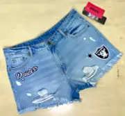 NFL Las Vegas Raiders Denim Jean Shorts Size XL Embroidered Patches Pockets