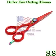 Stylish Hair Cutting Barber Scissors Red Colored Rainbow Srew 5.5" BTS-538