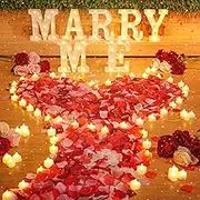 Fumete Romantic Decoration Set: Marry Me Letters, 4000 Rose Petals, 72 Candles, USB Light (Yellow)
