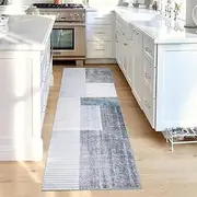 Calore Runner Rug Non Slip Washable Rug Carpet Floor Mat for Hallway Entryway Kitchen Laundry Room Living Room (Grey/Blue/Gold, 60x180cm)