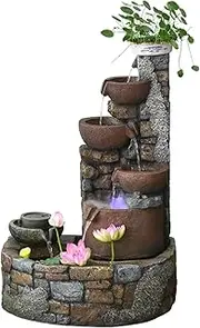 Garden Water Fountain with Simulated Lotus Large Capacity Fish Pond Circulating Water Landscape Indoor Freestanding Fountain