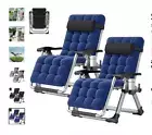 2 Pack Zero Gravity Chair Blue w/Removable Cushion, Tray Indoor or Outdoor