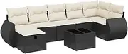 vidaxl Garden Sofa Set - 8 Piece Outdoor Lounge Modular Poly Rattan Patio Furniture with Cushions in Black/Cream
