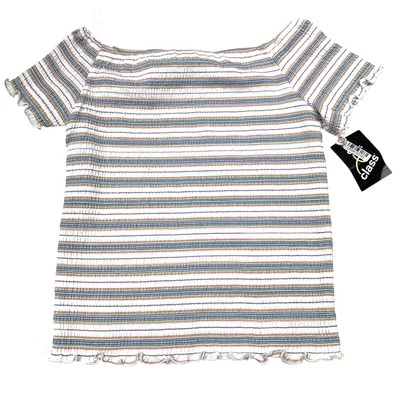 New Art Class Girls XL Smocked Striped Ruffled Sleeve Stretchy Top Blouse