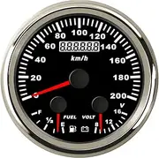ELING 85mm Multifunction Gauge 200KMH Odometer with Fuel Level Voltage 12V for Car Motorcycle Racing (0-190ohm, 0-200KM/H Black+Stainless Steel)
