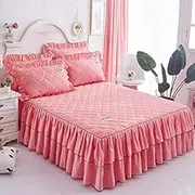 Bed Valance Skirt Thickened Bed Skirt Bed Cover Skirt Bedspread Mattress Cover Fitted Valance Sheet Ruffles Floral Printed Bed Wrap for Queen Beds