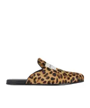 Label flat mules in leather with leopard print 36,37,38,39,40,41 black/beige