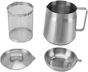 68oz 304 Stainless Steel Oil Filter Pot Large Capacity Versatile Oil Filter Vessel Heavy Duty Stainless Steel Bacon Grease Container Multi function Frying Net Tank for Kitchen (2L)