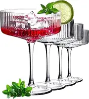 MOTYYA Ribbed Coupe Glasses 4 Pcs Set, 10 oz Vintage Cocktail Coupe Glasses Set, Unique Martini Glass, Classic Cocktail Galssware, Bar Drinking Glasses Set Pefect for Cocktail, Wine, Champagne & Gift