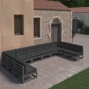10 Piece Garden Lounge Set with Cushions Black Solid Pinewood vidaXL