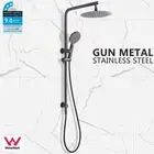 WELS Round 10'' Rain Handheld Twin Shower Head Sliding Rail Set Gun Metal Grey