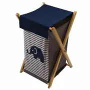 Navy Blue Gray Elephants Hamper Nursery Storage Baby Clothes Diapers Striped