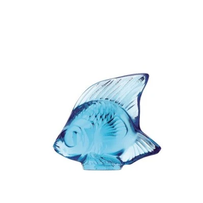 Factory New Lalique France Fish Sculpture in 'Light Blue' with Box