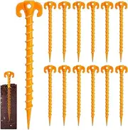 12 Pack 7.9 Inch Canopy Stakes Tent Pegs, Screw Spiral Tent Ground Anchor Stakes, Heavy Duty Screw Shape Ground Anchor Nail for Camping, Sandbeach, Rain Tarps and Hiking (Black)