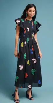 Cynthia Rowley Kaftan Dress Sz M Black Colorful Maxi Tropical NWT $450