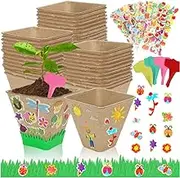 Synpinya 50 Set Garden Paper Pot Craft Kit, Paper,Plastic Handmade Supplies 50Pcs Paper Mache Pots Peat Plant Pots with 20set Foam Stickers & 50Pcs Pots Labels