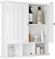 ChooChoo Bathroom Cabinet Wall Mounted 2-Door with 3 Open Shelves,Wooden Medicine Cabinets with Adjustable Shelf,Space Saver Storage Cabinets Over The Toilet for Bathroom&Living Room,White