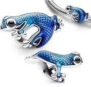 [The Charmery] Blue Glass Gecko Charm 925 Sterling Silver Charm Compatible with Pandora Charms,and Many Other UK Charm Bracelets., Metal, Glass