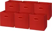 Foldable Cube Storage Bin with Handle, 11-Inch Red - 6 Pack