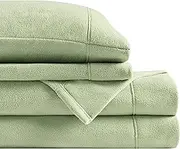True North by Sleep Philosophy Micro Fleece Bed Sheet Set, Warm, Sheets with 14" Deep Pocket, for Cold Season Cozy Sheet-Set, Matching Pillow Case, Queen, Green, 4 Piece