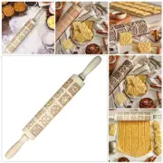 Christmas Elk Rolling Pin Engraved Wood Embossing Embossed Cookies Xmas DIY Bake