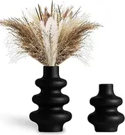 Steviieden Black Ceramic Vase Set of 2,Modern Dried Flowers Vase Boho Donut Modern Vase Nordic Minimalist Decorative Vase for Modern Trendy Home Table Centerpiece Coffee Table Decor Vase