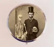 Abraham Lincoln Goth Pill Box Case Pillbox Holder Trinket Stash Pop Surrealism