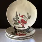 Set of 4 ELI + ANA Whimsy Santa Skiing Christmas Holiday Ceramic Salad Plates