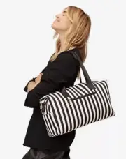 NWT Alice + Olivia X FABFITFUN Duffle Bag Positano Stripe Black