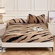 Elastic Bed Sheets Extra Deep Fitted Sheets Set Cosy Soft Bedding Elastic Bedspread Winter Plush Fluffy Warm Mattress Protector Cover for Twin/Full/King/Queen-Brown||150x200cm/(59"x78.7")
