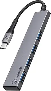 Bonelk Long-Life USB-C to 4 Port USB 3.0 Slim Hub/Adapter for Laptop Space Grey