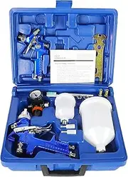 2 Set HVLP Paint Sprayer Set with 0.8MM & 1.4MM Nozzle Professional Air Gravity Feed Spray Gun Kit with 125ML & 600ML Cup & Pressure Gauge for Painting Car Furniture (Blue)