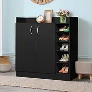 ALFORDSON Shoe Cabinet 21 Pairs Shoes Storage Rack Adjustable Cabinets Organiser Drawer Shelf with 9 Shelves and Anti-tip Kit, Wooden Home Furniture for Living Room, Entryway, Hallway, 85cm Black
