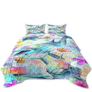 Marine Life Painting Daydream Rainbow Dolphins Coverlet