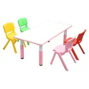 120x60cm Kids Pink Height-adjustable Whiteboard Drawing Table & 4 Mixed Chairs Set