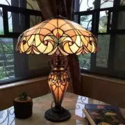 25" Tiffany Style 3 Light Victorian Lighted Base Night Lite Table Lamp 18" Shade