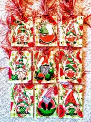 Watermelon Gnomes~Gift Hang Tags~Set of 9 Tags~Ornaments~Scrapbooking~Gifts~623R