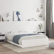 vidaXL White Double Bed Frame with Drawers - Engineered Wood with Plywood Slats, Modern Storage Bed 135x190 cm, Bedroom Furniture
