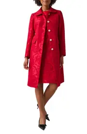 KASPER Floral Jacquard Long Jacket in Fire Red at Nordstrom, Size 6