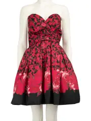 Rose Print Strapless Mini Dress