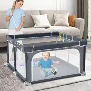 Costway124cm Foldable Baby Playpen Interactive Activity Center with Balls for Kids-Dark Grey