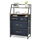 4-drawer Storage Dresser Tall Storage Cabinet Unit w/ 2-tier Shelf & Fabric Bins