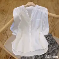 在飛比找momo購物網優惠-【ACheter】棉麻感上衣襯衫文藝復古休閒文藝短版白色短版