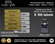 100 x Kids School Stationary Name Labels | 50mm x 15mm | Gold or Silver | Person
