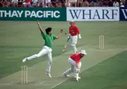 Pakistan bowler Wasim Akram catching the ball during their ma- Old Cricket Photo