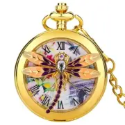 Gold Quartz Pocket Watch with Necklace Pendant Chain Roman Numerals Display Dial